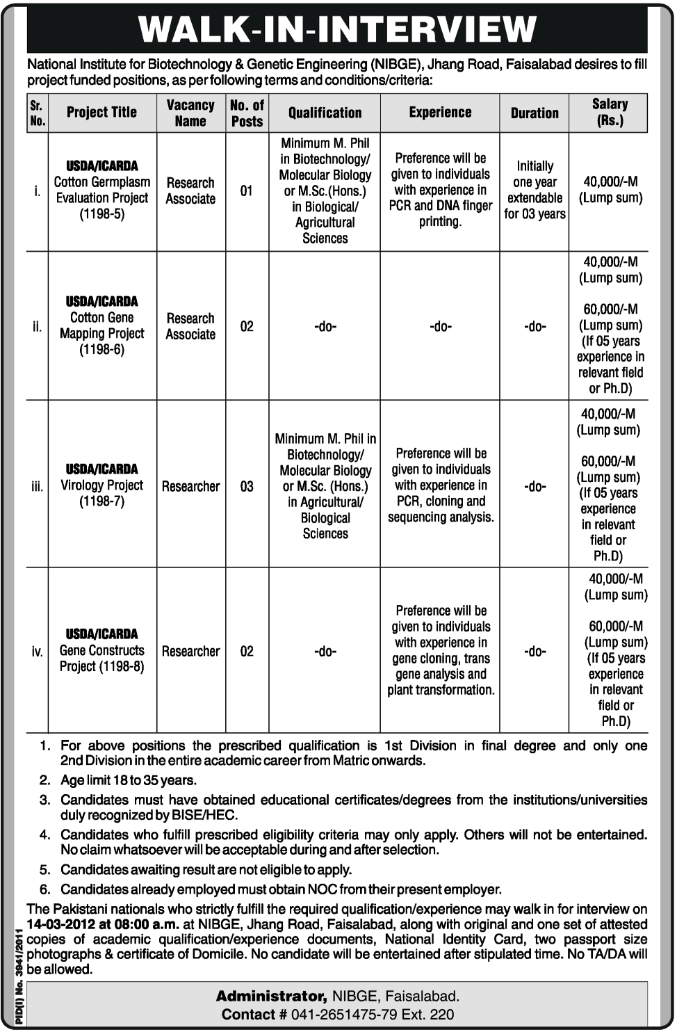Jobs in national institute for biotechnology and genetic engineering