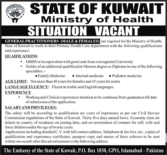 Jobs for mbbs doctors in kuwait