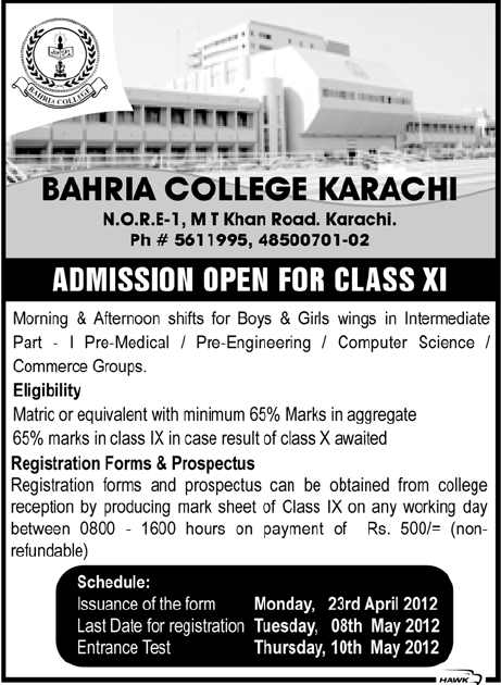 bahria college karachi admission 2012