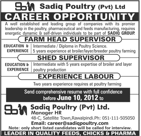 saqib poultry pvt jobs in lahore pakistan
