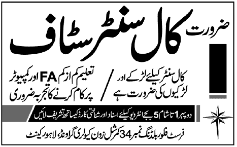 call center jobs In Lahore 2012