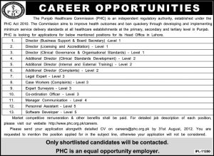 The Punjab Healthcare Commission Jobs 2012