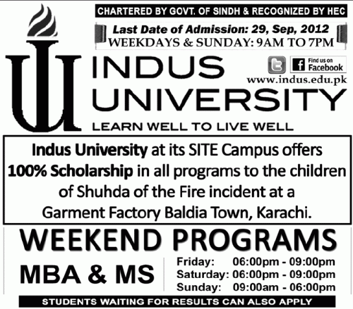 Indus University Admissions 2012