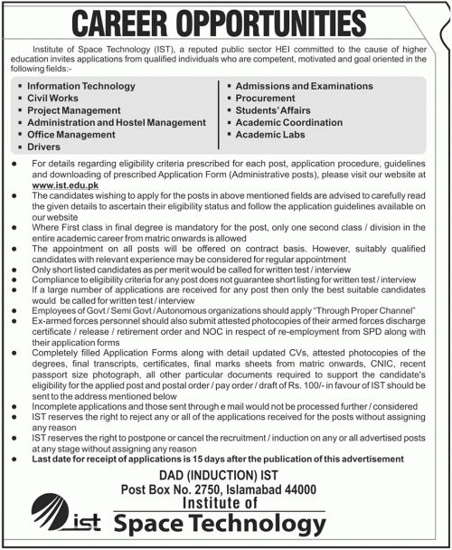 Jobs in Institute of Space Technology Karachi