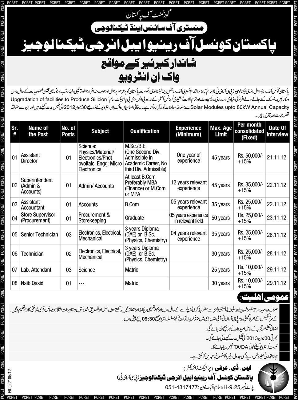 PCRET Jobs, Pakistan Council Renewable Energy Jobs PCRET Jobs, Pakistan Council Renewable Energy Jobs