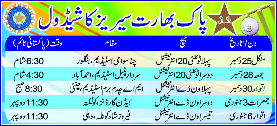 Pakistan VS India Cricket Series Schedule 2012-2013