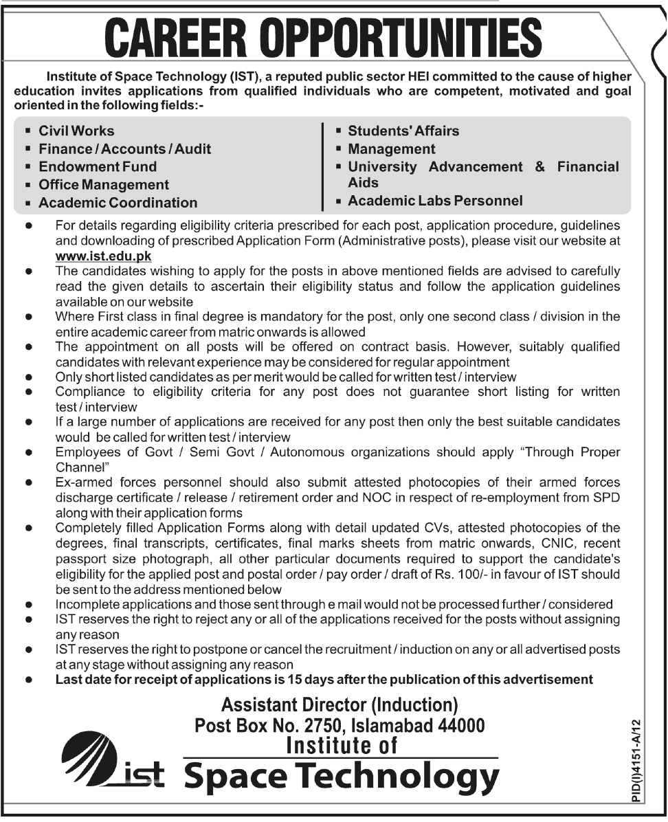 Institute of space technology pakistan jobs
