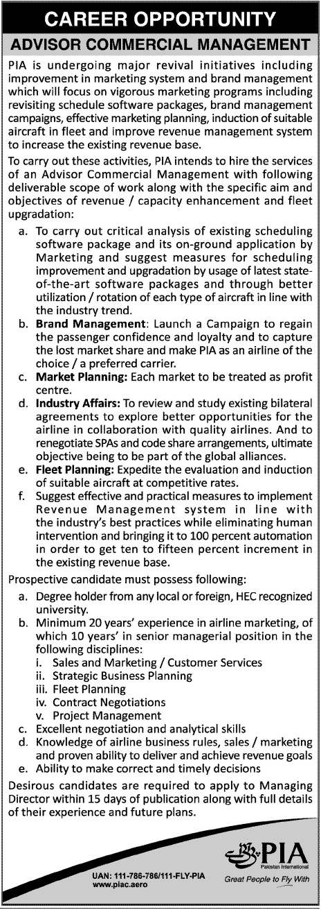 Pakistan International Airlines PIA jobs in Islamabad 2013