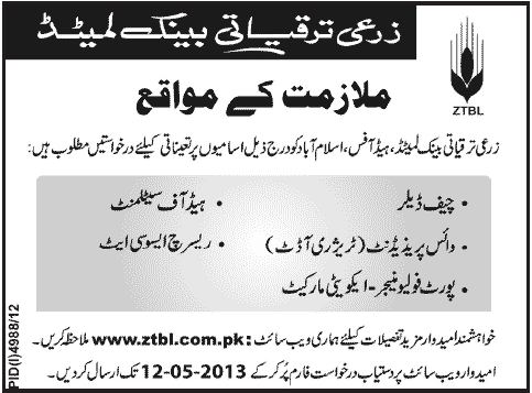 Zarai Taraqiati Bank Ltd Jobs April 2013-04