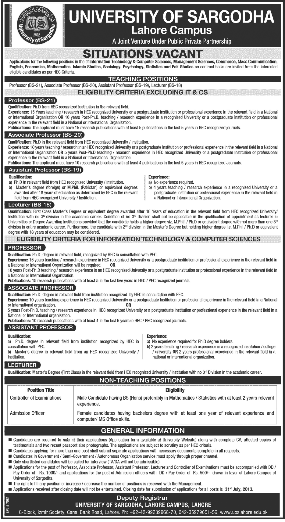 teaching jobs in university of sargodha