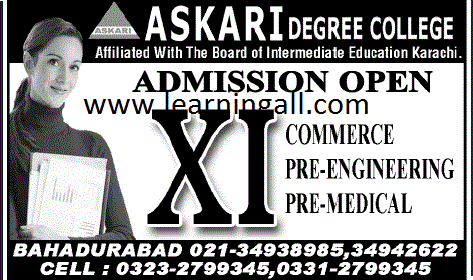 Askari Degree College Karachi Admissions in 1st year 2013