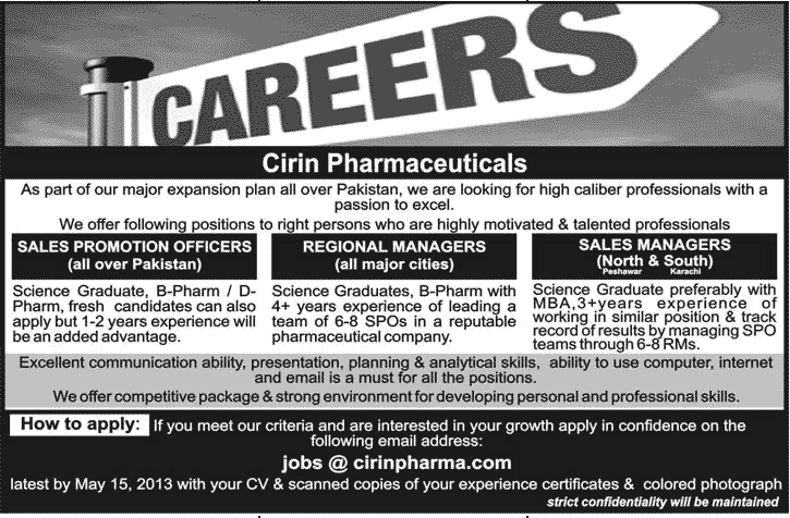 Cirin Pharma Need SPO, Regional, Sales Managers Jobs 2013