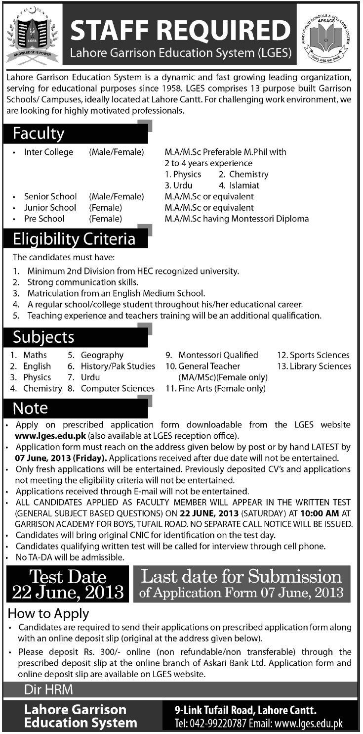Faculty-Jobs-Lahore-Garrison-Education-System