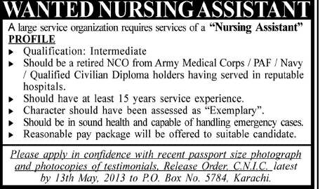 Job Opportunities for Nursing Assistant in Karachi
