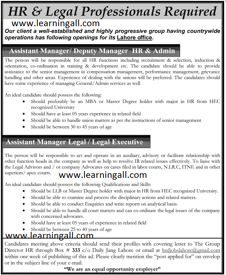 HR and Legal Professional Required