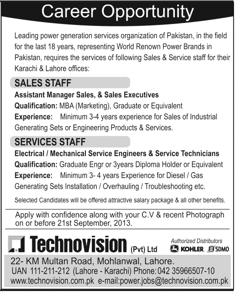 Technovision Lahore Jobs 2013