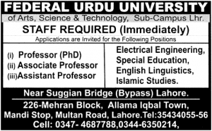 University Jobs in lahore december 2013
