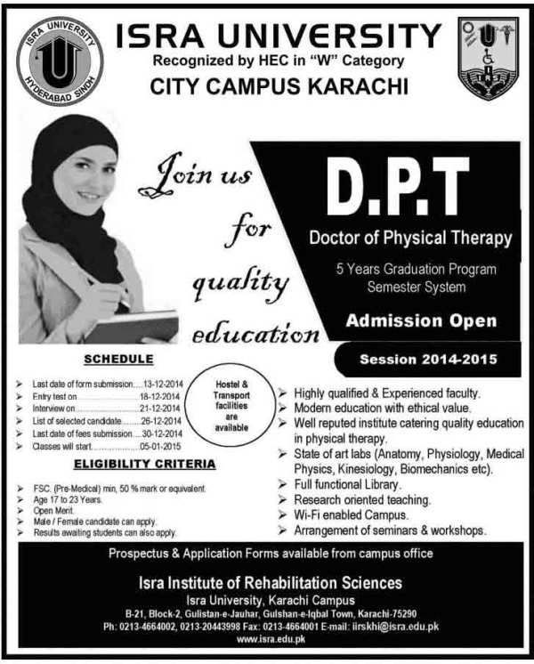 DPT-Admissions-in-Isra-University-Karachi