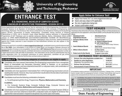 UET Peshawar Entry Test Date