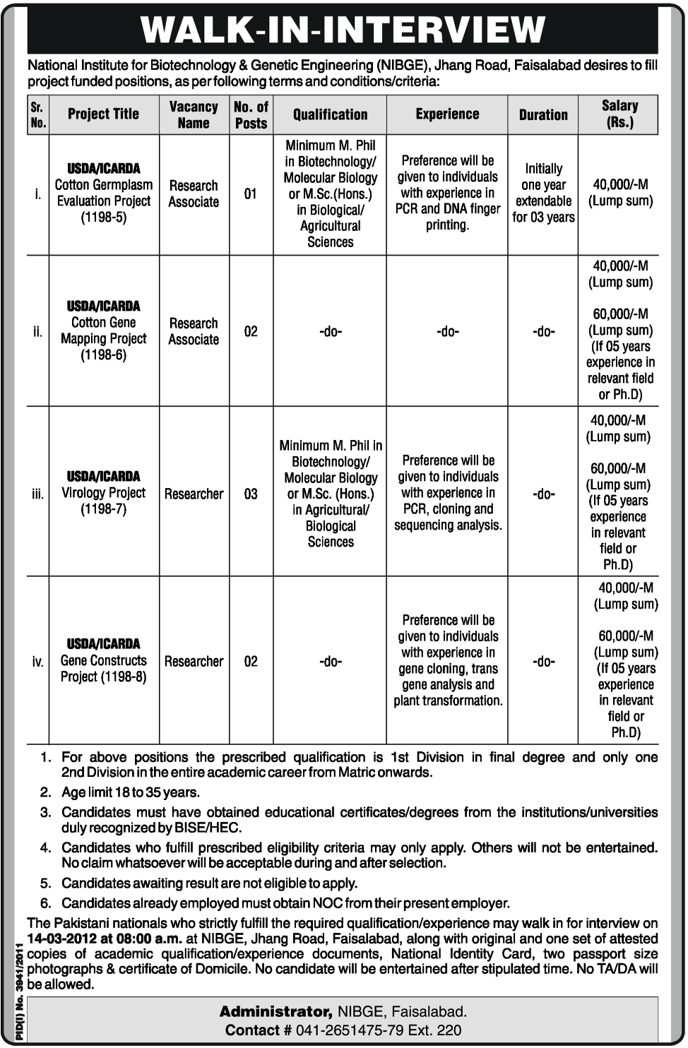 Jobs in National Institute for Biotechnology And Genetic Engineering