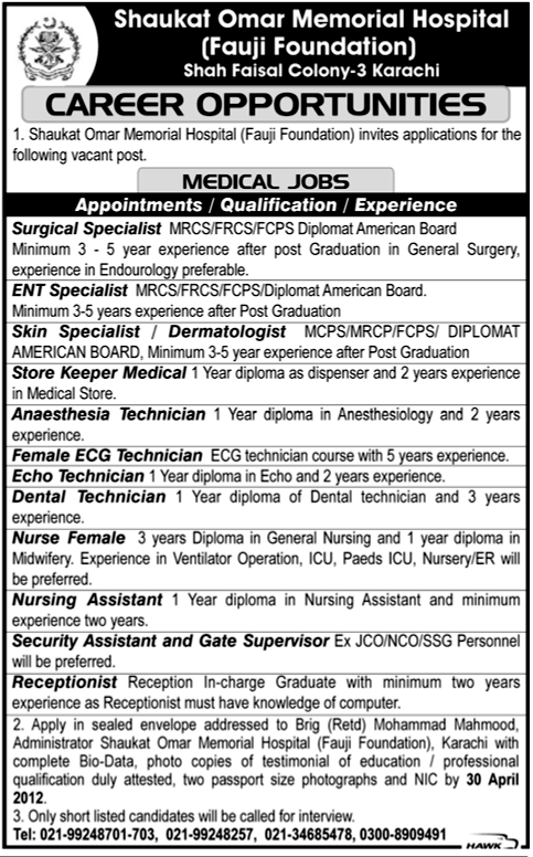 shaukat omer memorial hospital karachi Jobs Shaukat Omer Memorial Hospital Karachi