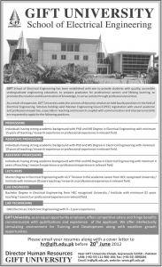 Gift University Gujranwala Jobs 2018