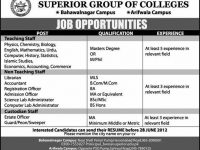 Superior Group of Colleges Jobs in Bahawalnagar and Arifwala Campus