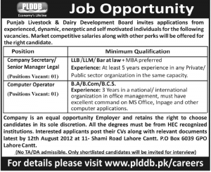 Jobs in Punjab Livestock and Dairy Development Board Lahore Jobs in Punjab Livestock and Dairy Development Board Lahore