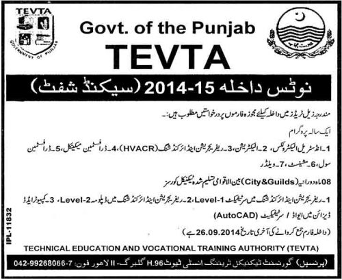 Tevta-Admissions-2014