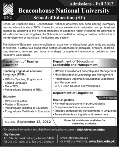 Beacon house National University Admission open 2012