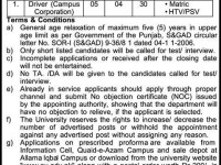 Driver Jobs in University of the Punjab 2012