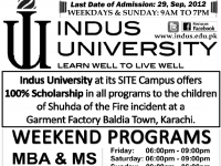 Indus University Admissions 2012