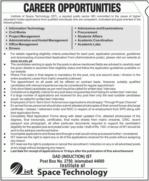 Jobs in Institute of Space Technology Karachi Jobs in Institute of Space Technology Karachi