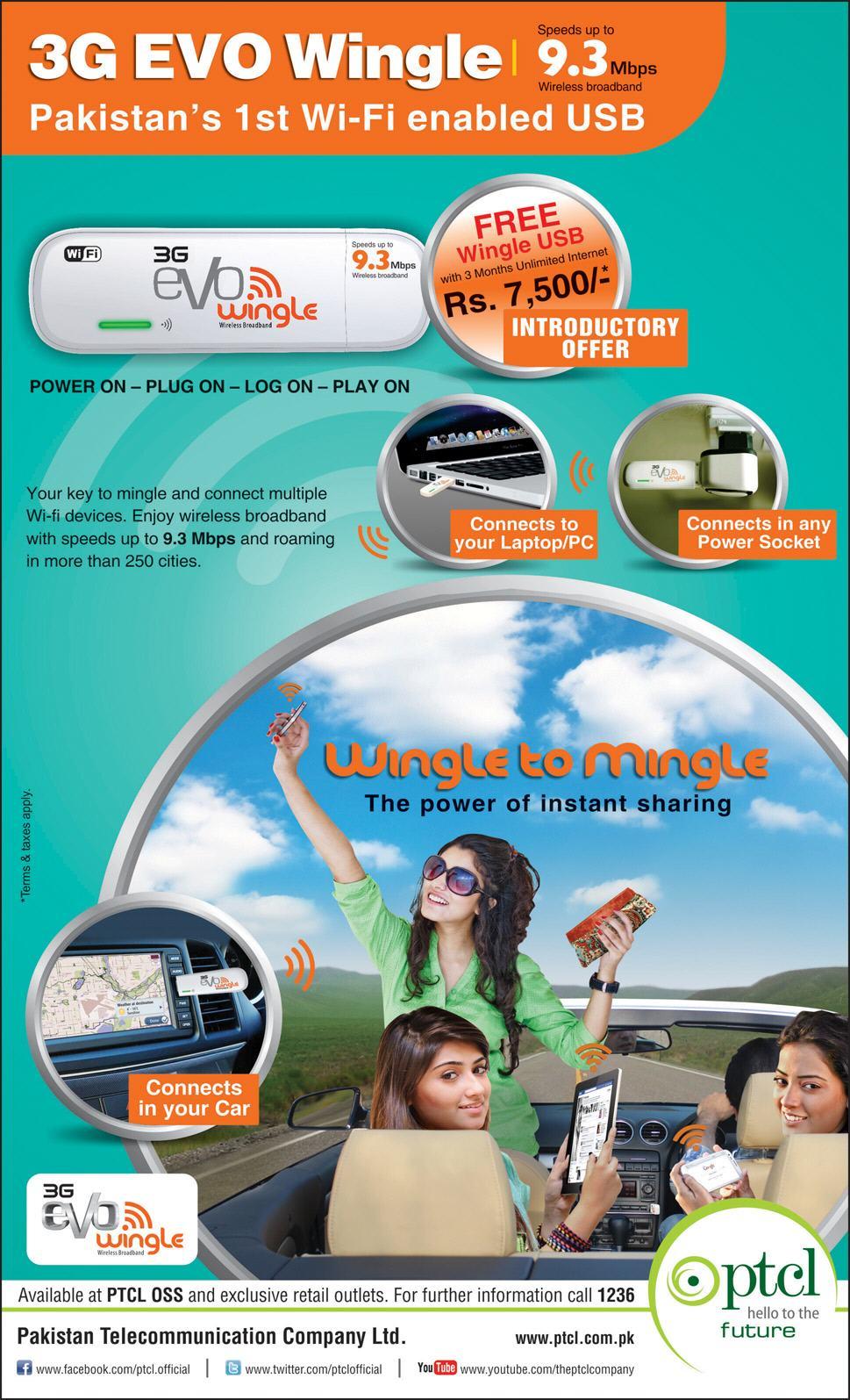 PTCL Brings 3G Evo Wingle 9.3 Mbps Wifi Enabled USB PTCL Brings 3G Evo Wingle 9.3 Mbps Wifi Enabled USB
