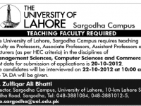 The University of Lahore Teaching Jobs in Sargodha Campus