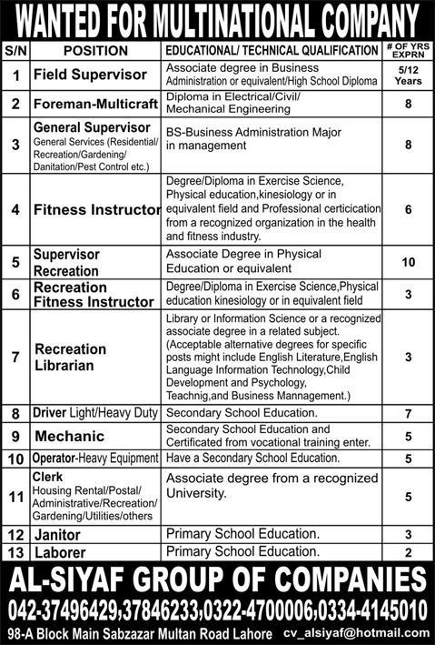 Al Siyaf Group of Companies Jobs