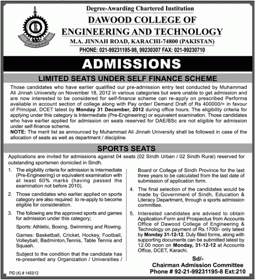DCET Admission on self finance DCET Admission on self finance