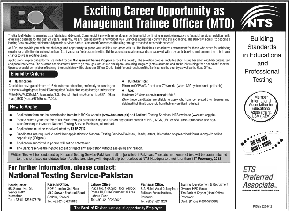 Career Opportunity as Management Trainee Officer in Bank Of Khyber Career Opportunity as Management Trainee Officer in Bank Of Khyber