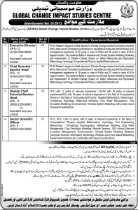 Jobs in Global change impact studies centre Government of Pakistan 2018