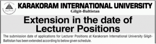 Jobs of Lecturer in Karakoram International University 2019