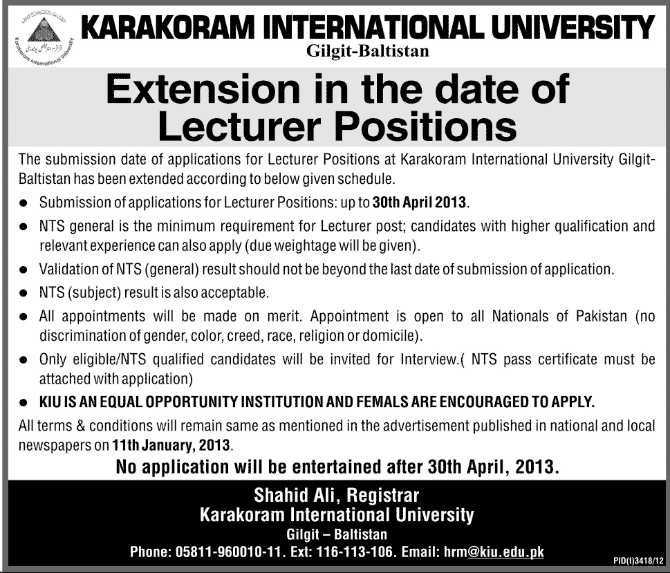 Jobs of Lecturer in Karakoram International University 2013 Jobs of Lecturer in Karakoram International University 2013