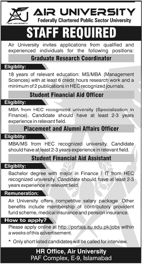 Jobs Opportunities in Air University 2013