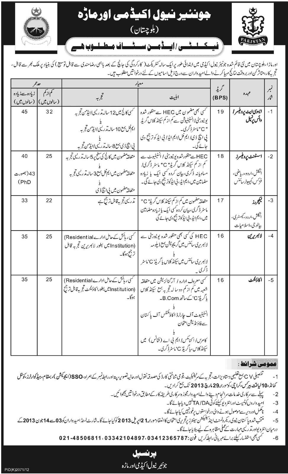 Jobs in Junior Naval Academy omarata 2020