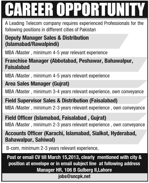 Govt jobs in telecom sector 2013