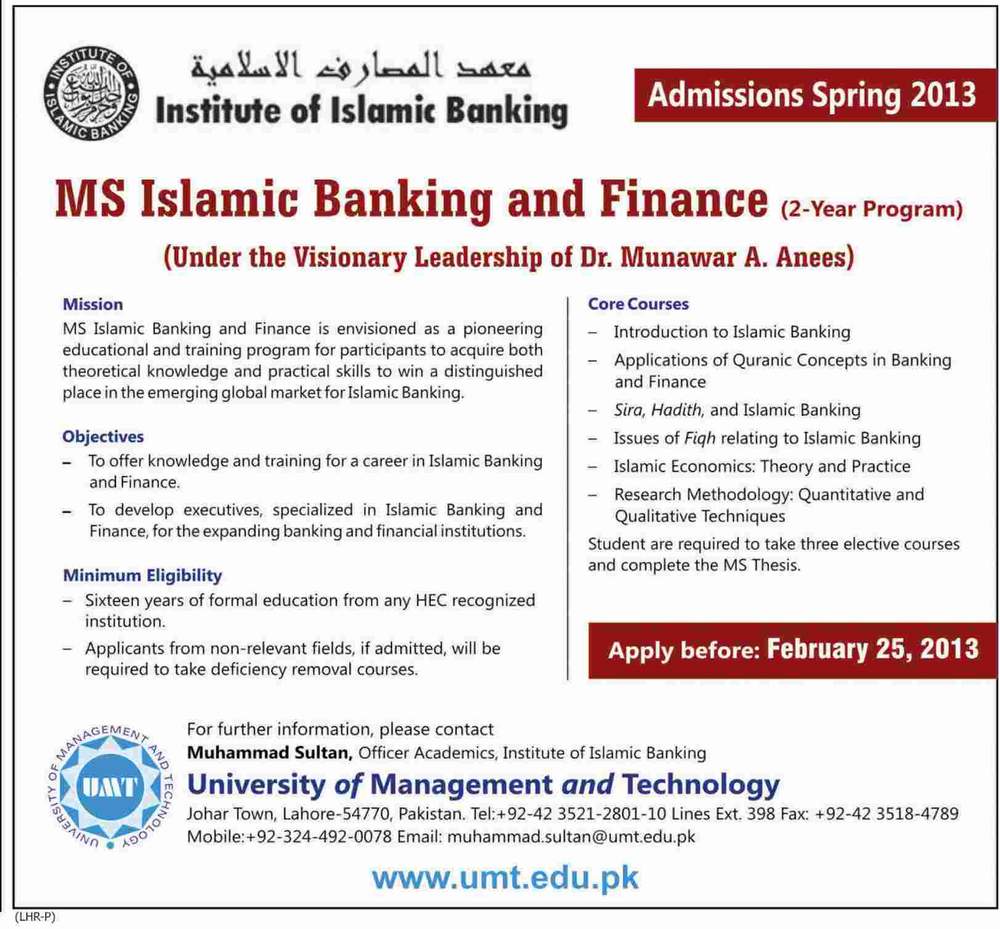 MSIslamicBankingFinanceAdmissionsSpring2013 MSIslamicBankingFinanceAdmissionsSpring2013