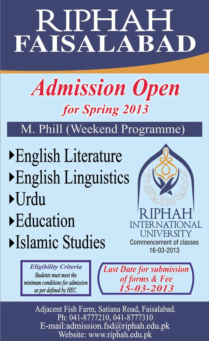 Admission In Riphah International University Admission In Riphah International University