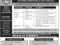 Institute of Business And Finance Admissions 2013