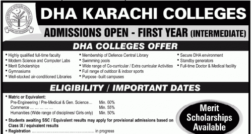 First Year Admissions in DHA Karachi Colleges 2020