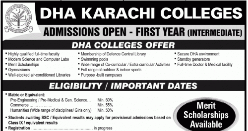 First Year Admissions in DHA Karachi Colleges 2020 First Year Admissions in DHA Karachi Colleges