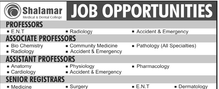 Teaching Jobs in Shalamar College 2018